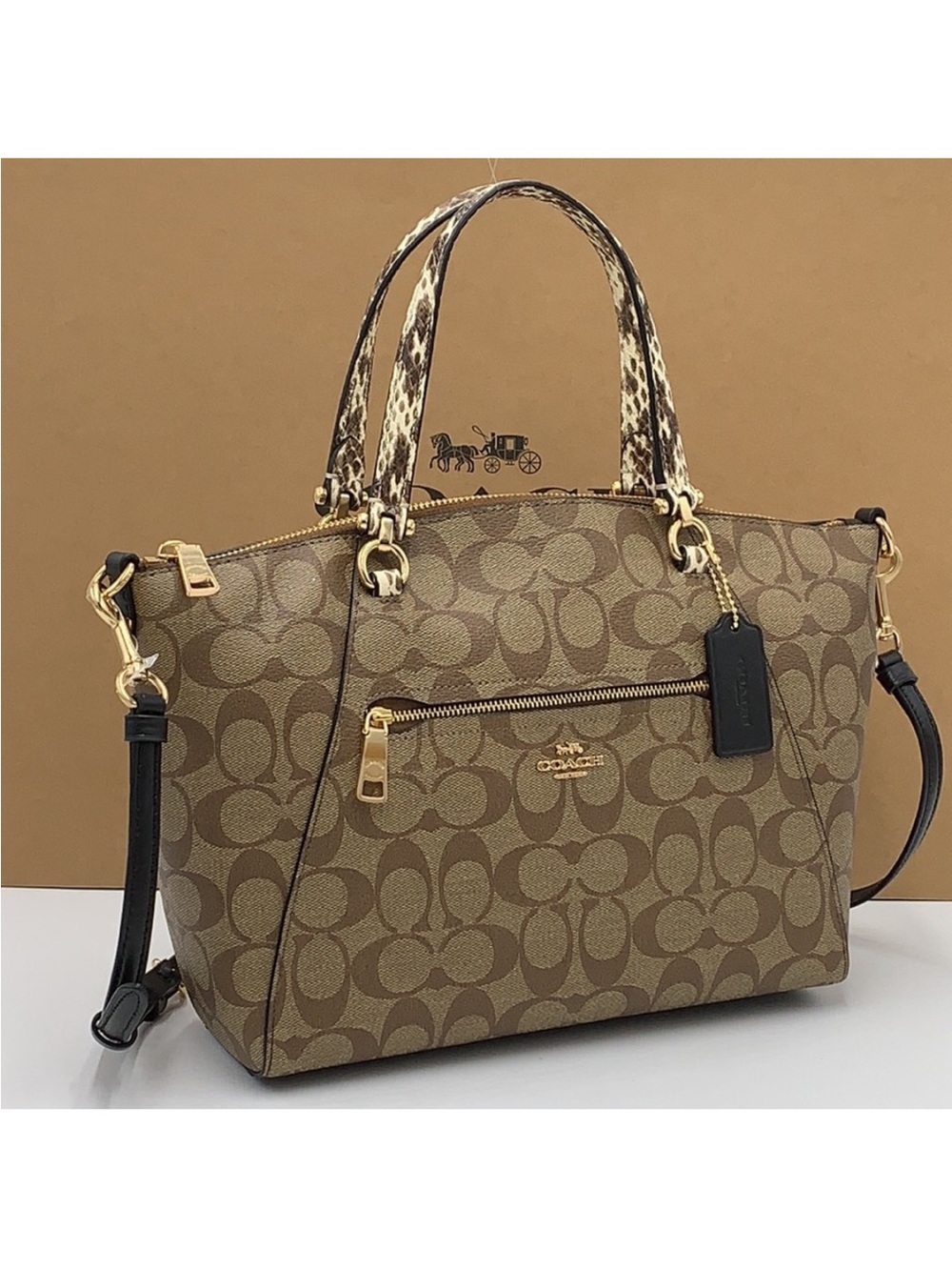 COACH Prairie Satchel / Shoulder In Colorblock
Signature Canvas Khaki/Black - Picture 3 of 16